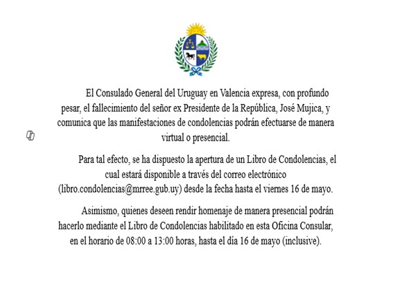 Condolencias fallecimiento Sr. ex Presidente José Mujica